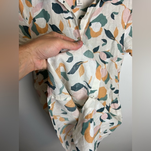 Rachel Zoe Lemons Novelty Print 100% Linen size S Button Down Natural Breathable - Picture 4 of 11